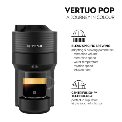 Nespresso Vertuo Pop Automatic Pod coffee machine for Americano, Decaf, Espresso by Magimix in Liquorice Black