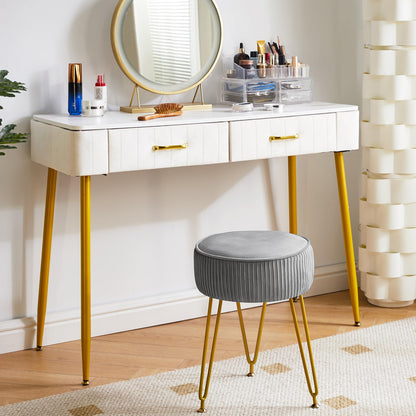 IBUYKE Velvet Vanity Stool Ottoman, Round Footrest Chair, Gray L/G-30G