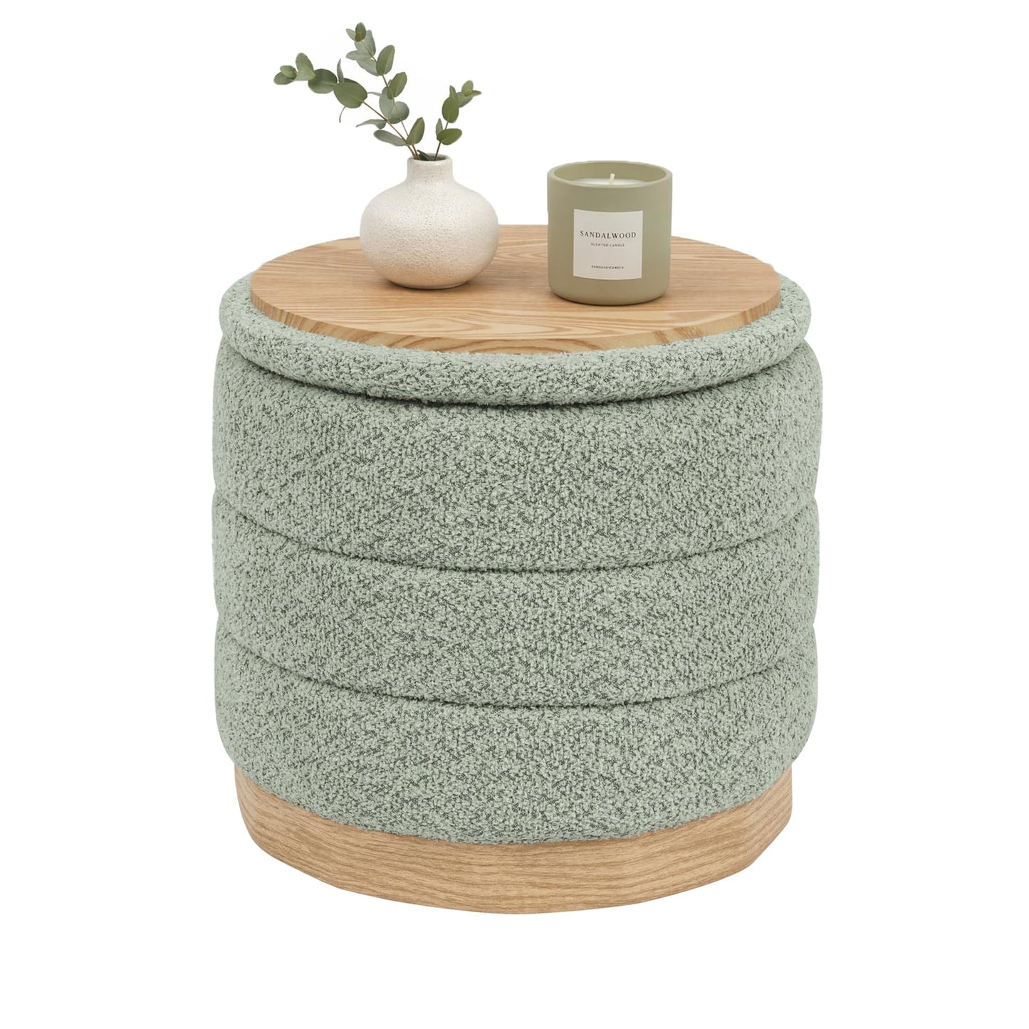 Bonlife Round Chenille Storage Ottoman, Folding Footstool with Table Top, 39X39X37cm, Load Capacity 120kg