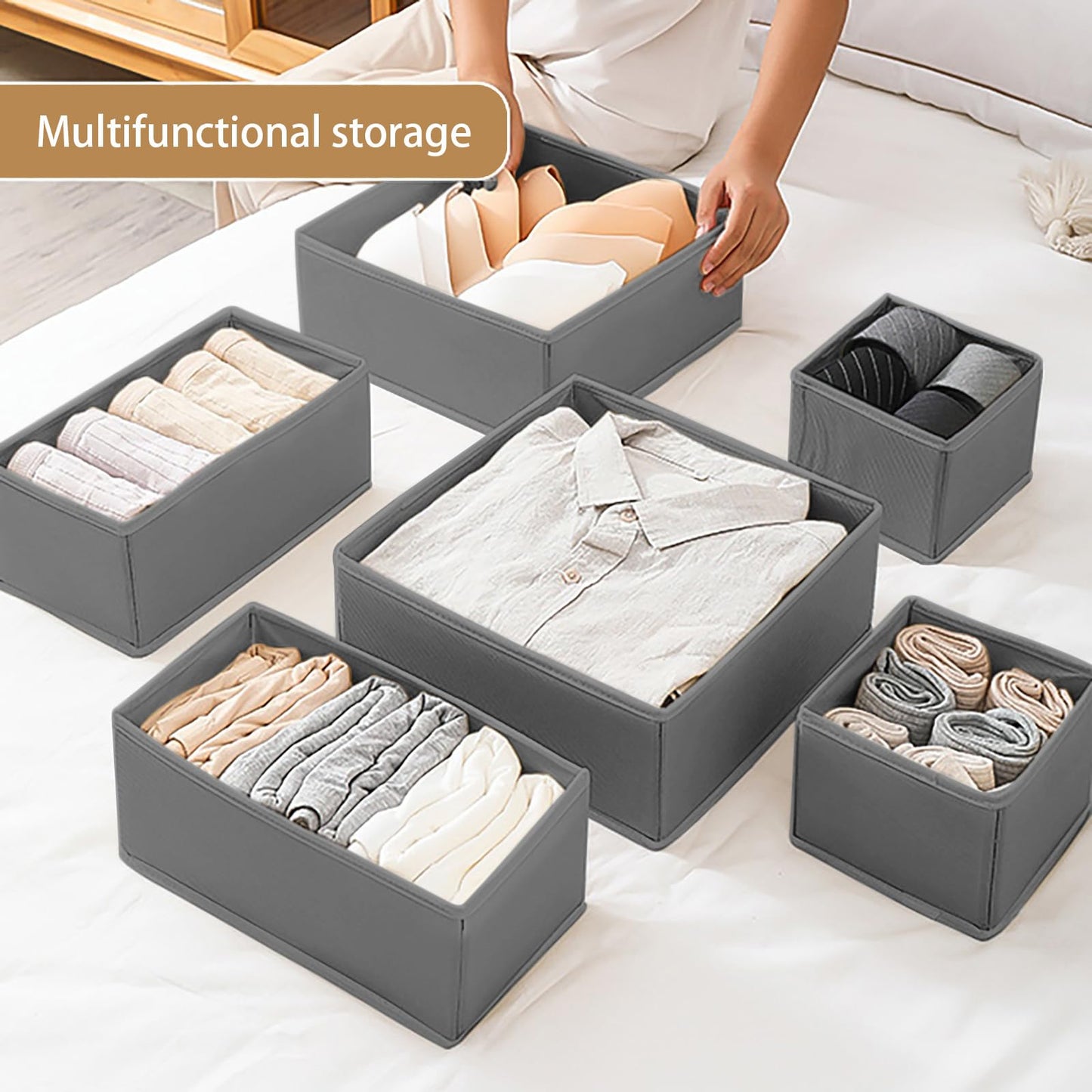 Foeska Drawer Organiser,Wardrobe Storage Organiser,Drawer Dividers for clothes,Foldable Drawer Organiser for Clothes,Underwear Storage Solution,for