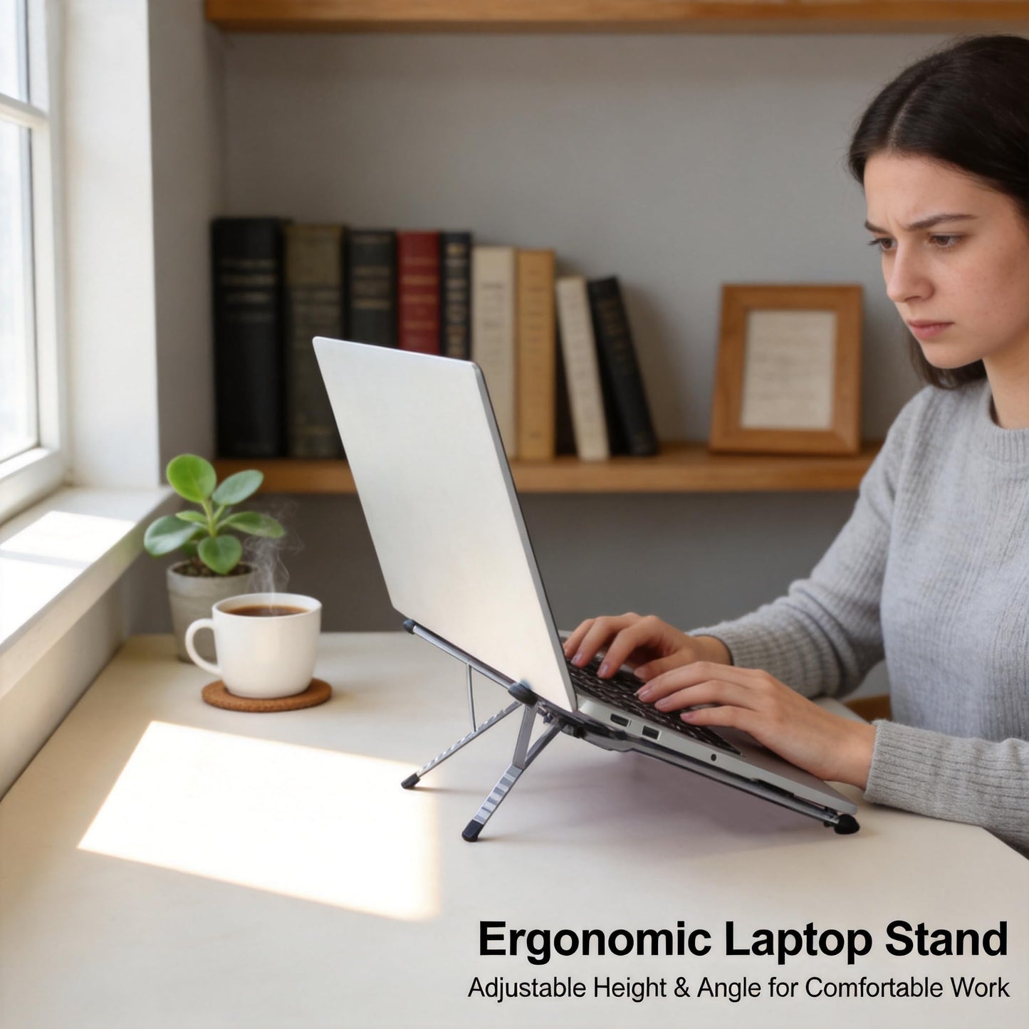 Beruth Adjustable Foldable Laptop Stand for Desk, MagSafe Compatible Aluminum Riser with N52 Magnetic Grip, Portable Holder for MacBook, iPad