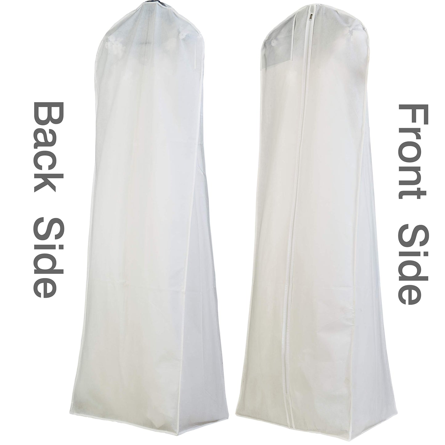 3 pcs X large white non woven Bridal Wedding Gown Dress Garment Bag, Clear PVC large document pocket & 15" gusset
