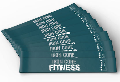 Mini Resistance Bands in Bulk Set of 10 Exercise Bands for Trainers, Bootcamp, Gym. Workout Glutes, Thighs, Leg, Back, arms by Iron Core Fitness Deep