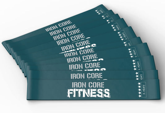 Mini Resistance Bands in Bulk Set of 10 Exercise Bands for Trainers, Bootcamp, Gym. Workout Glutes, Thighs, Leg, Back, arms by Iron Core Fitness Deep