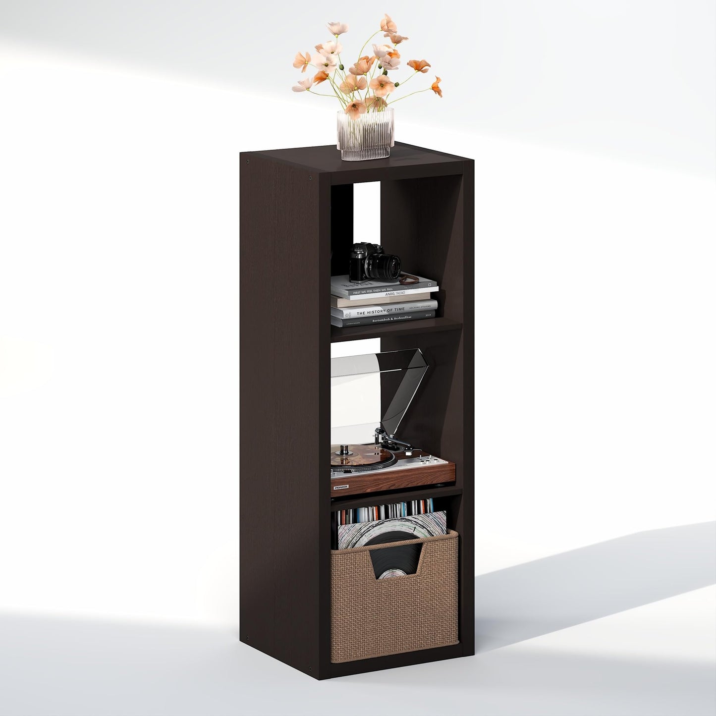 Furinno CUBICLE Record Player Stand with Vinyl Storage, 3-Cube 1.2 Extra Thick Vinyl Record Storage