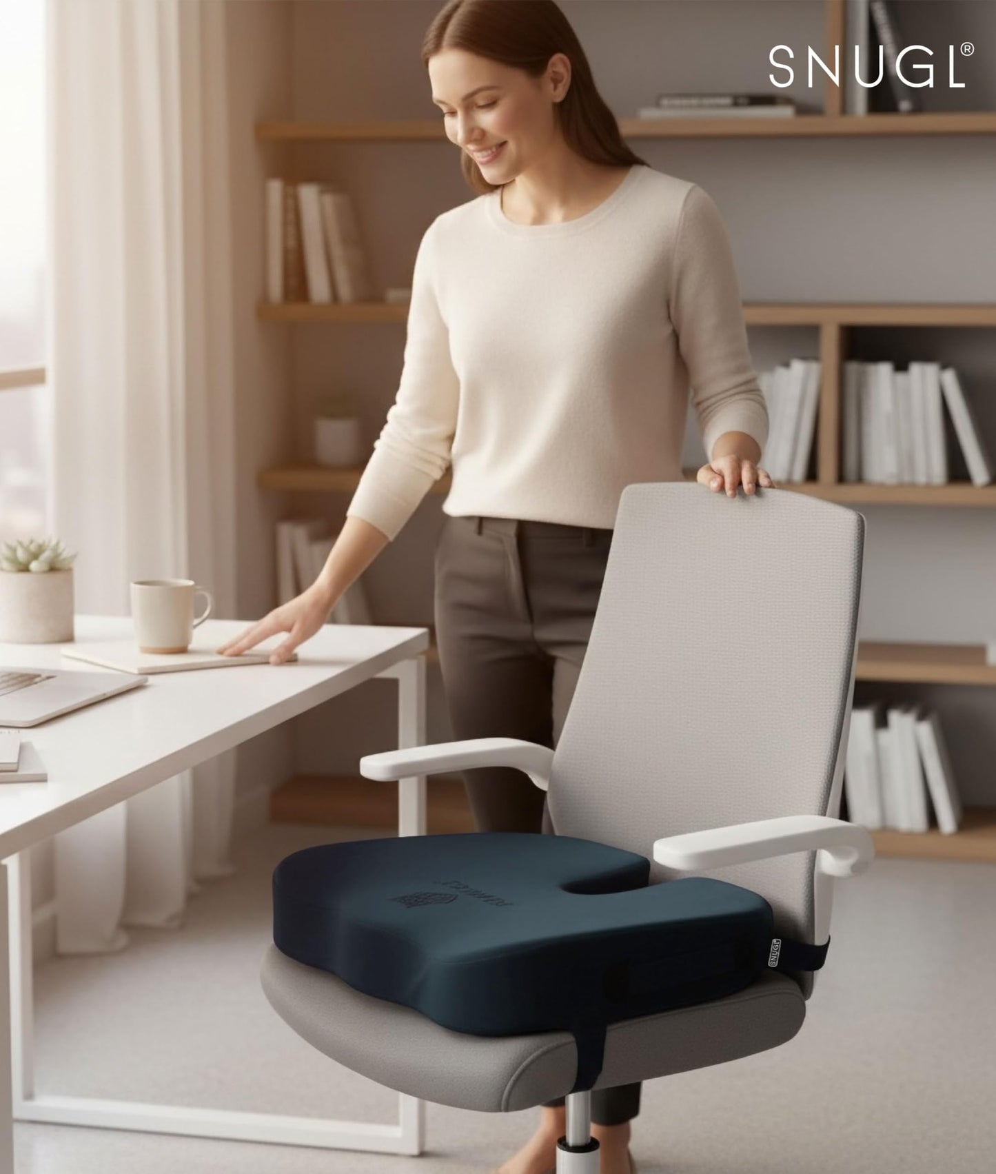 SNUGL Coccyx Seat Cushion – Orthopedic Memory Foam Pillow for Desk Chair, Gaming, Wheelchair, Car Seat, Postpartum & Pregnancy, Hemorrhoids Treatment