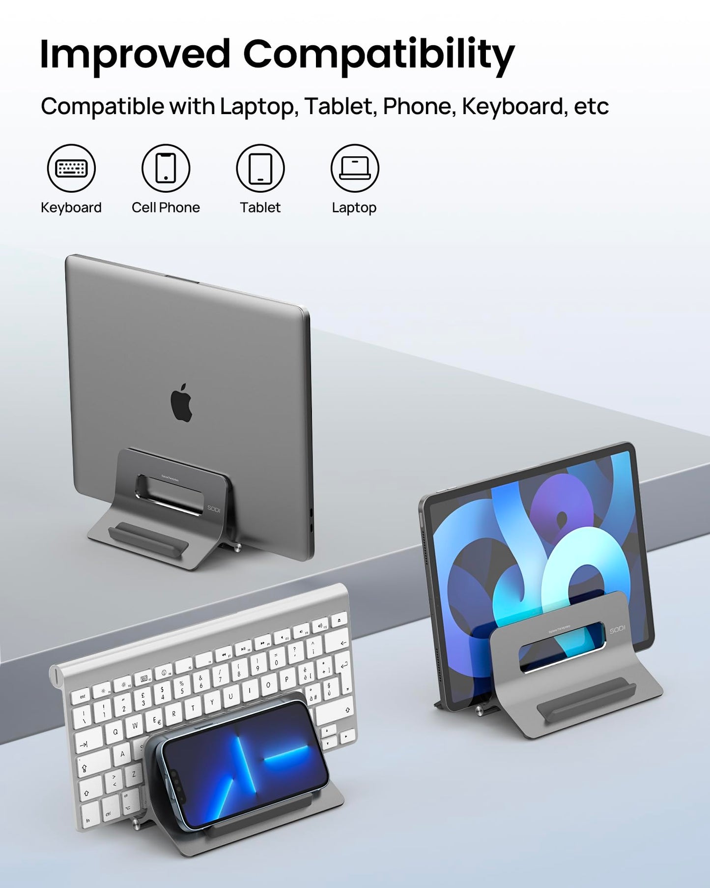 SODI Laptop Stand, Vertical Laptop Holder, Aluminum Macbook Stand for MacBook Air, MacBook Pro, iPad, iPhone, Laptop Computer Stands