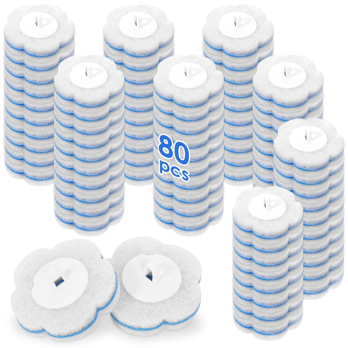 80Pcs Toilet Brush Refills Replacement Head,Bathroom Toilet Bowl Brush Replacement Heads Cleaner Pads,Toilets Cleaning Wand Accessories for Bathroom