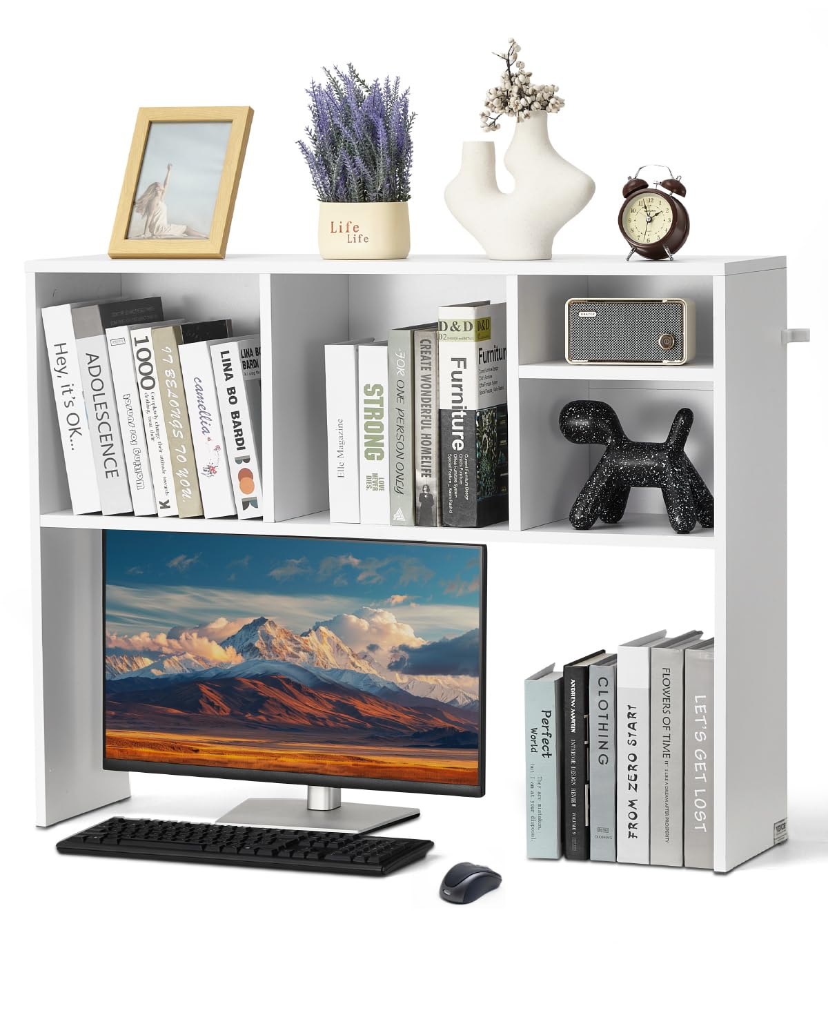 VEVOR Desktop Bookshelf, 1-Tier Desktop Storage Organizer, 37" x 9.4" x 28.7" Office Storage Rack Wood Display Shelf