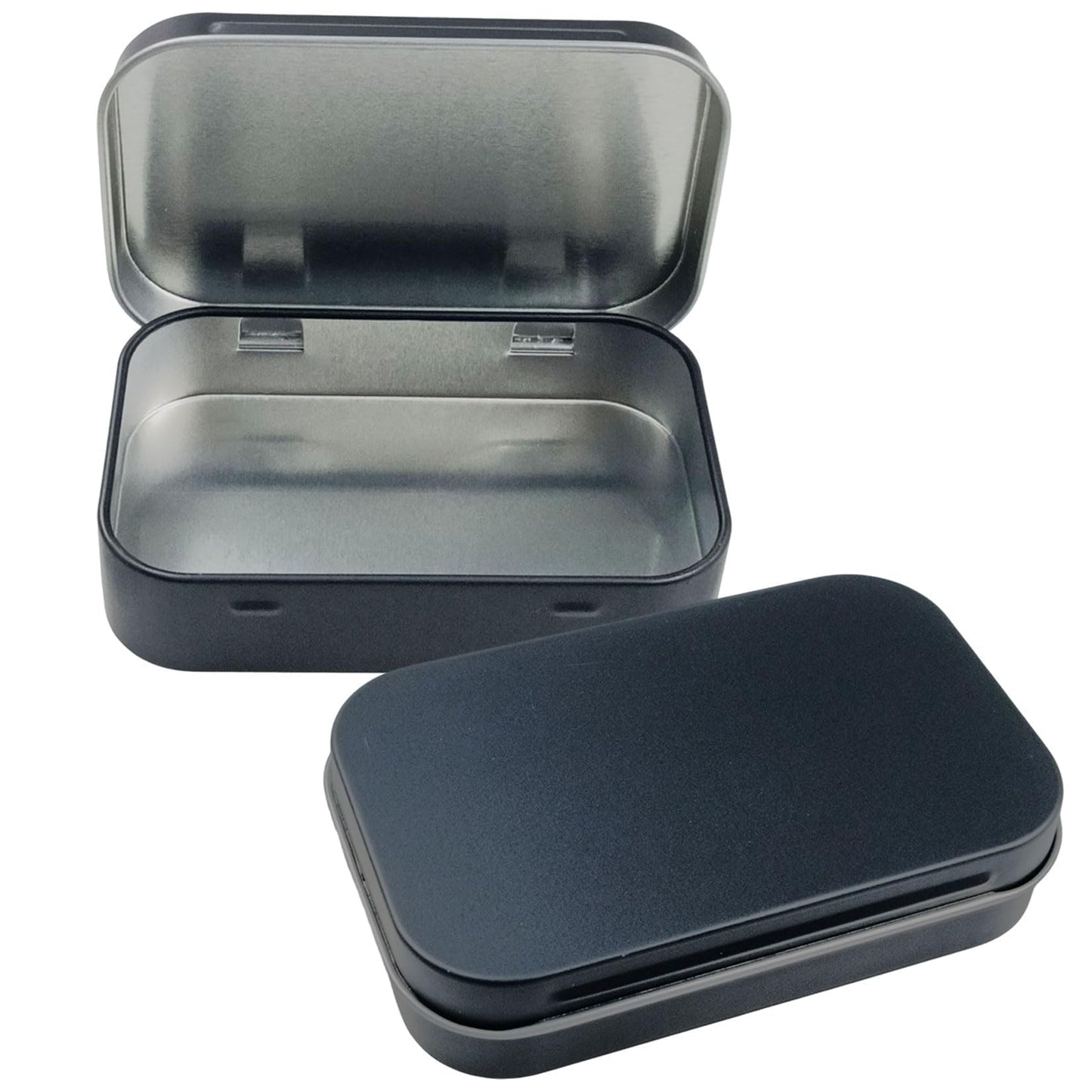 Black Rectangular Metal Storage Tin with Hinged Lid 9.5 x 6 x 2 cm, Small Iron Box for Screws, Coins, Keys, Razor Blades, Sweets & Hardware