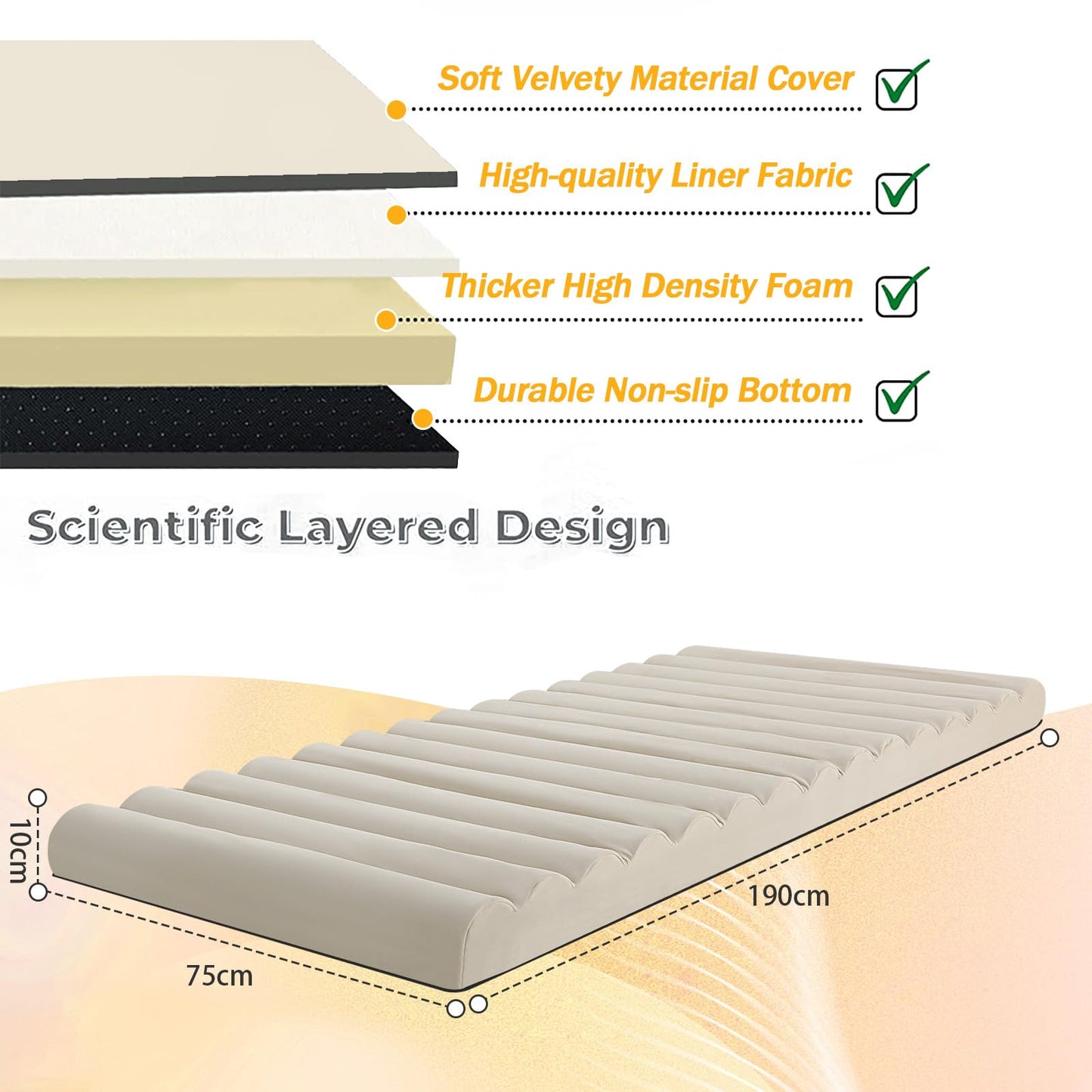 MeMoreCool Roll Up Floor Mattress Small Single, 190x75cm, Beige