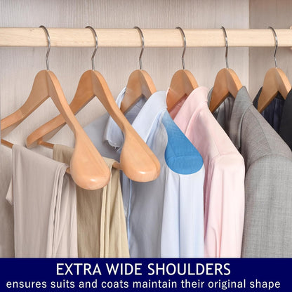 Amber Home 44.5cm Natural Wooden Suit Hangers 10pcs with Wide Shoulder, Heavy Duty Smooth Wood Coat Hanger with Non Slip Pants Bar, Solid Clothes