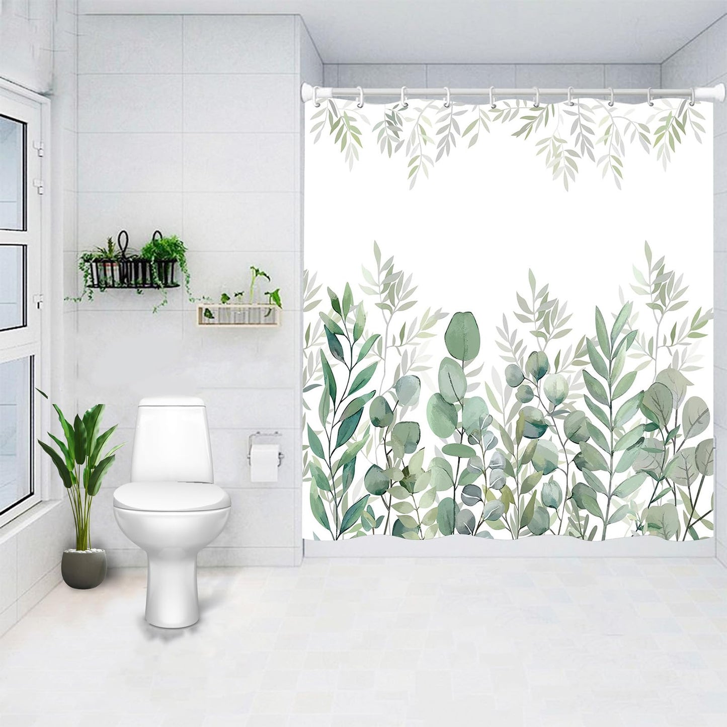 FAIRYGATE Green Shower Curtain Floral Shower Curtains Waterproof Plant Bathroom Decoration Leaves Washable Bathroom Curtain Decor Quick-Drying Shower