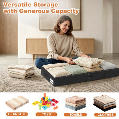 12 cm Tall 40L Under Bed & Sofa Storage Boxes with Zipped Lids, Slim Low Profile Under Bed Storage Boxes w/Sturdy Sides, Base