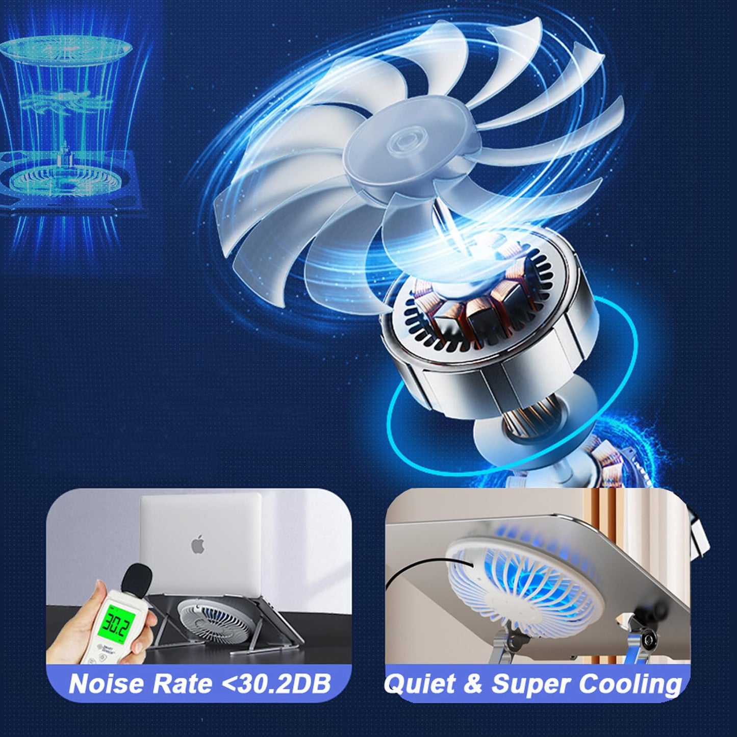 KEROLFFU Laptop Stand Fan with 360 Rotating Swivel Base, 10inch Riser Height Adjustable for Typing/Viewing/Presentation,Metal Ergonomic Strong