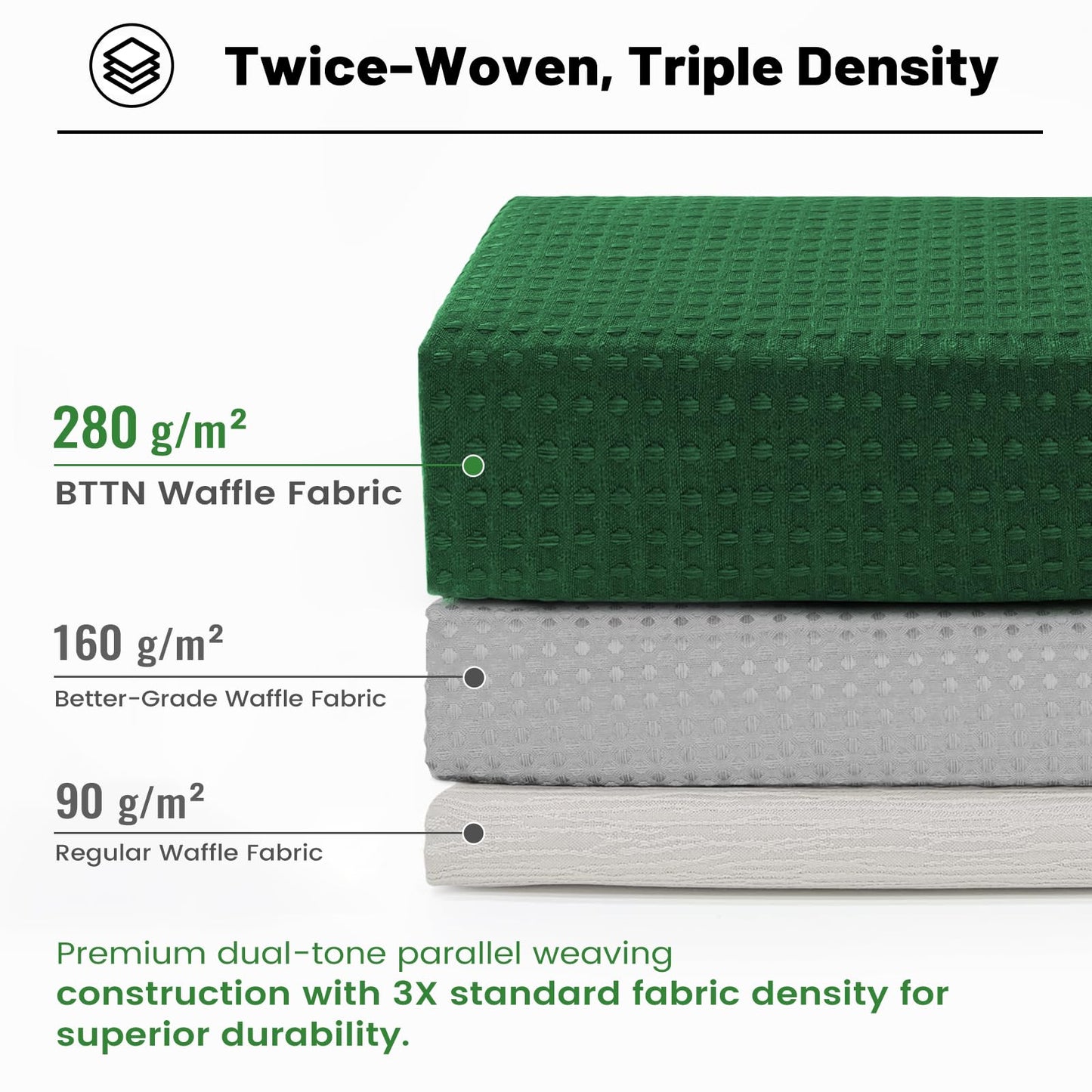 BTTN Extra Long Waffle Shower Curtain, Waterproof, 182x214cm, Emerald Green