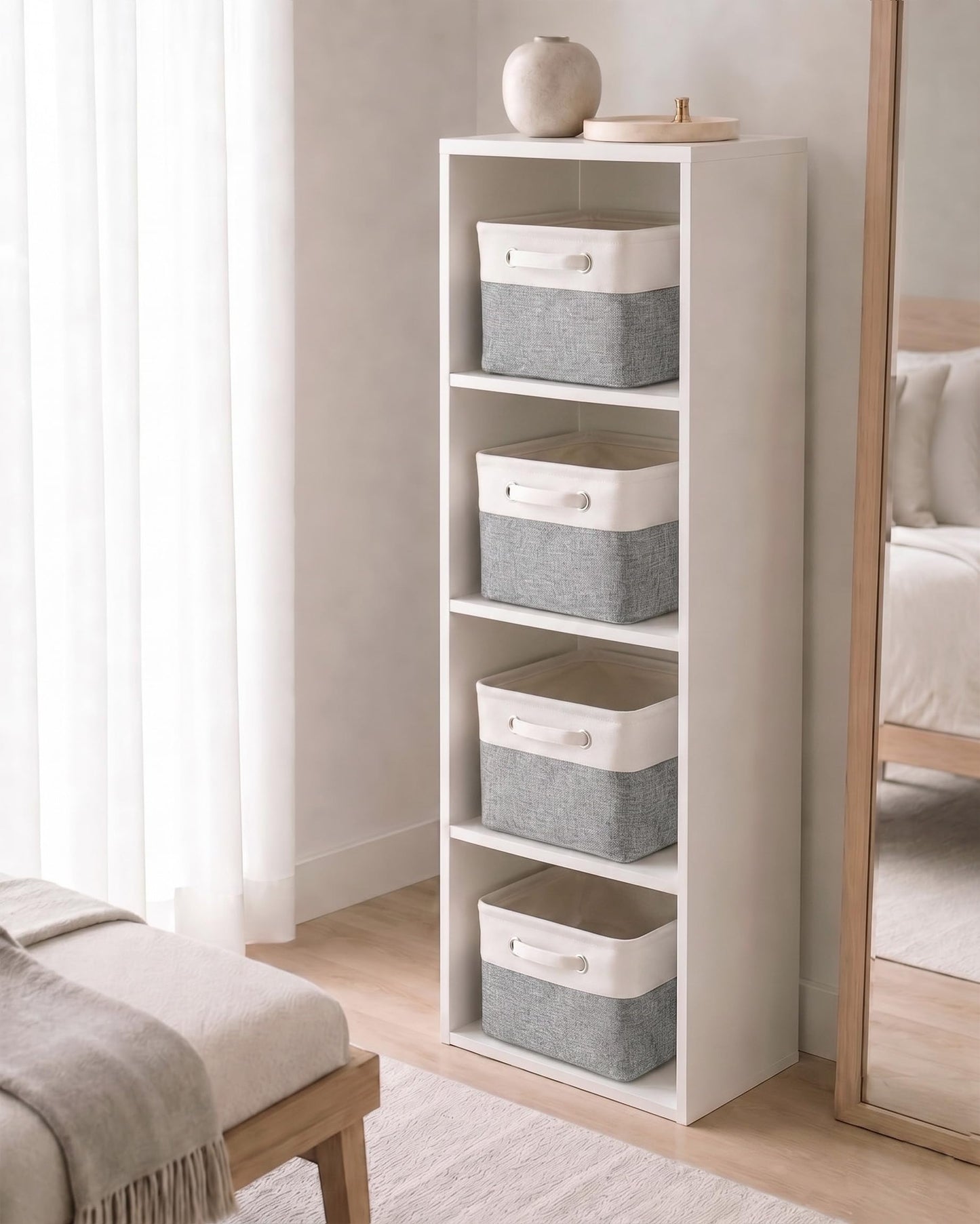 Mangata Set of 3 Fabric Storage Baskets, Grey White M