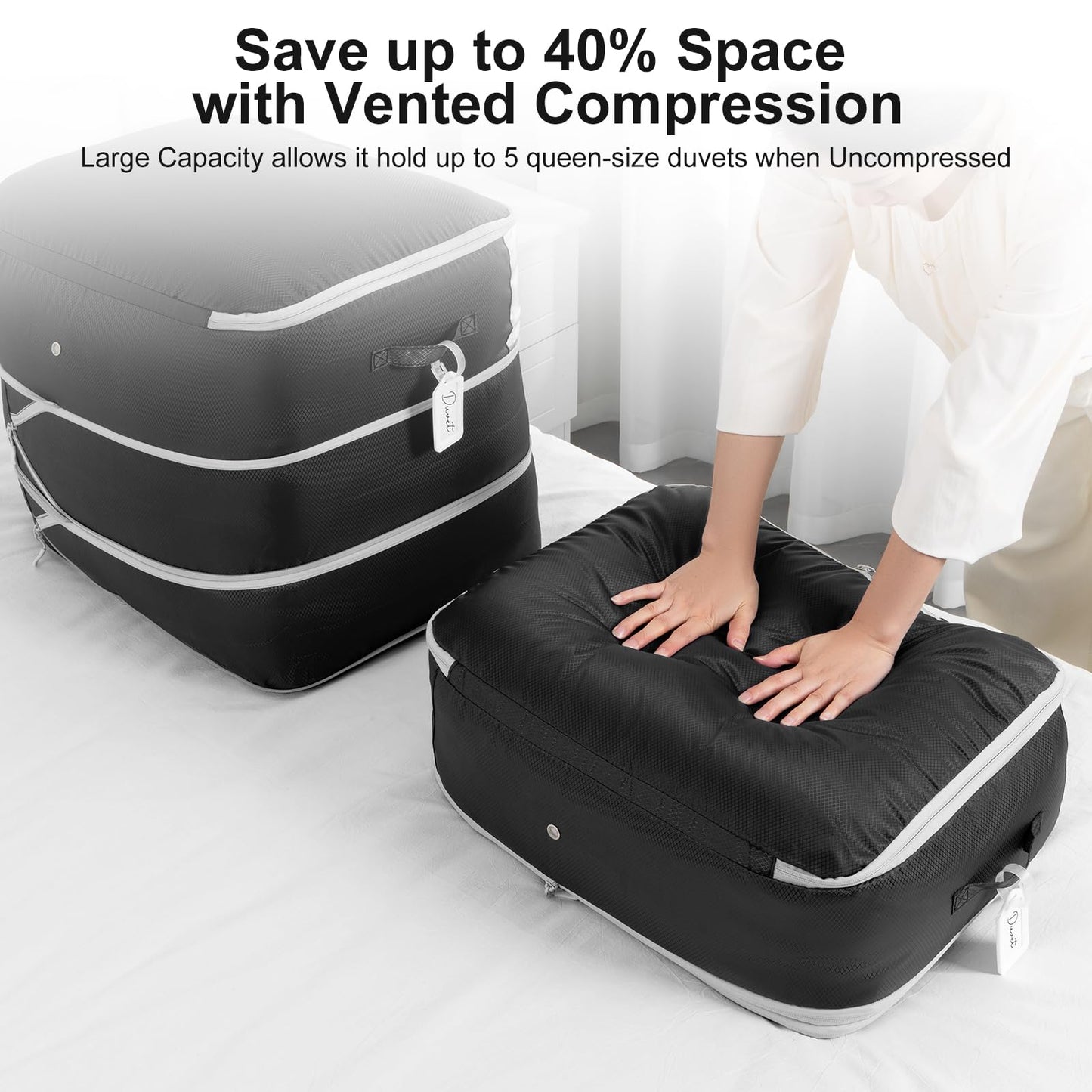 DIMJ Duvet Storage Compression Organiser Bags - 2 Pack 3-Layer Ultra Space Saving Self Compression Organiser with Clear Window