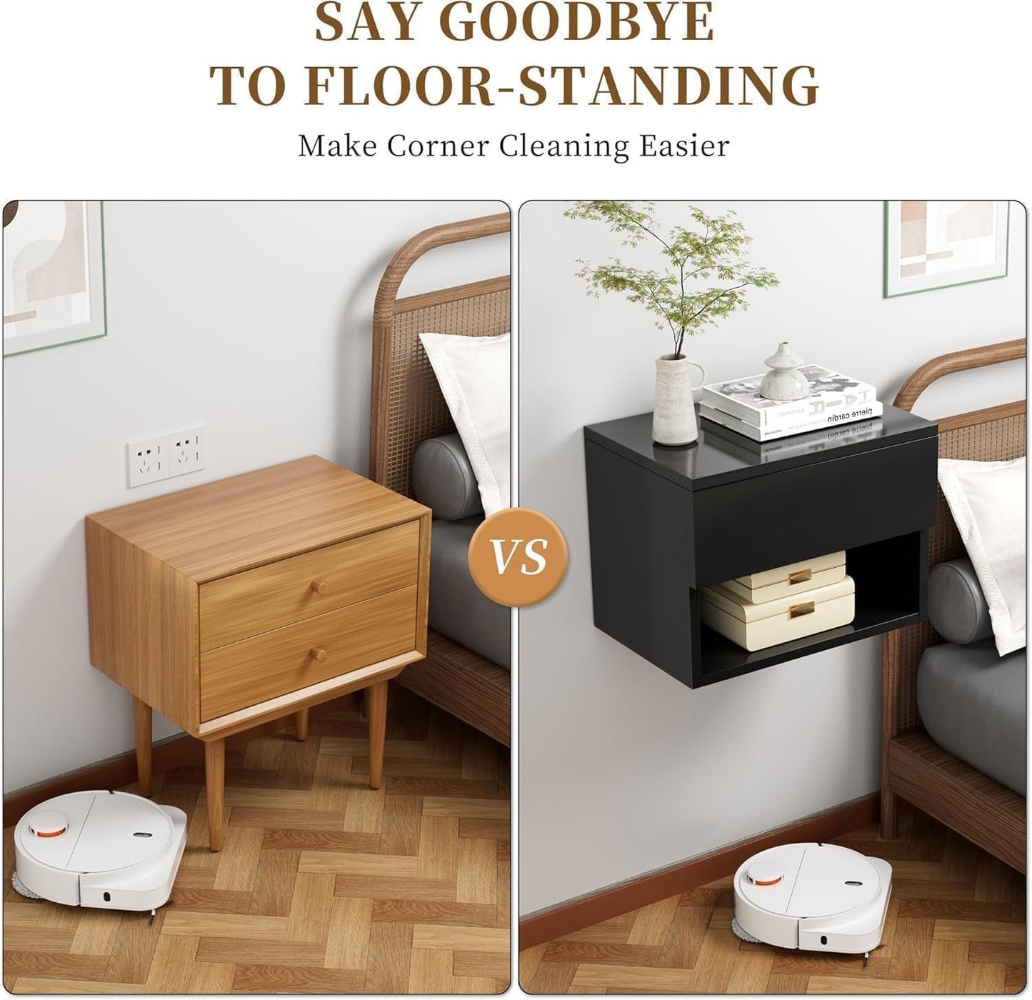 Kiseely Floating Nightstand, Modern Wall Mounted Bedside Table with Drawer, Wood Bedside Shelf & Desk, End Table Wood Modern Night Stand for Bedroom