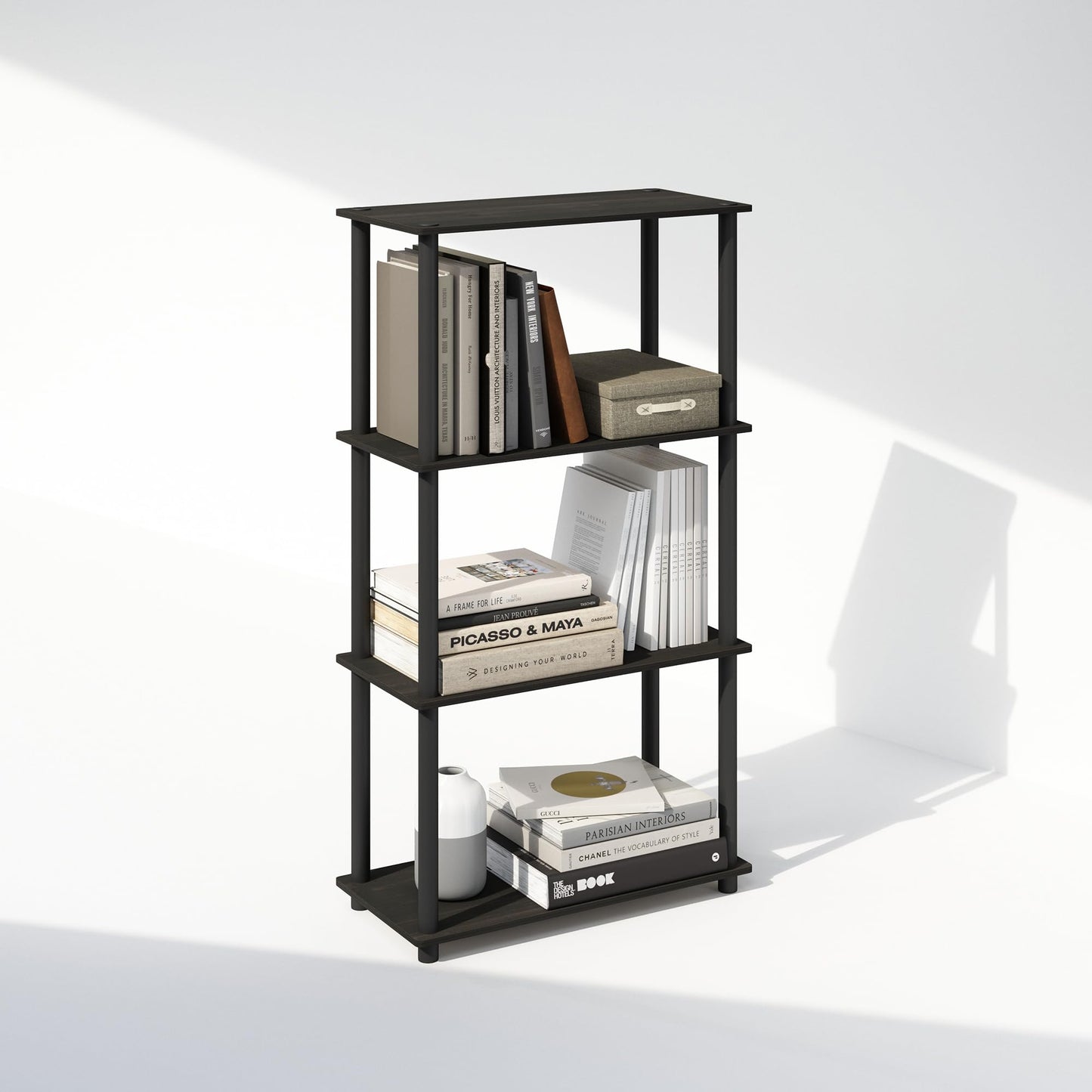 Furinno TURN-N-TUBE Book Shelf, 4-Tier Bookshelf, Bookcase with Multipurpose Compact Display Rack, 29.46 x 59.94 x 109.73 cm, for Living Room