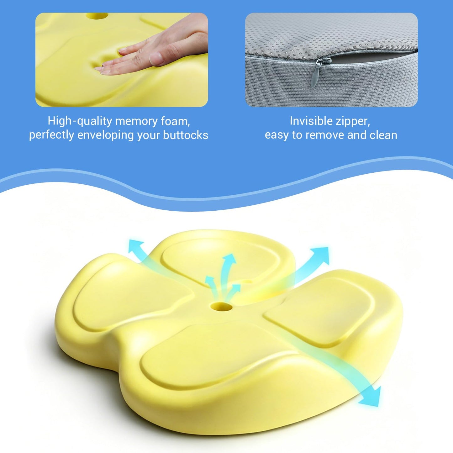 zxevg Coccyx Cushion Memory Foam Black Non-Slip