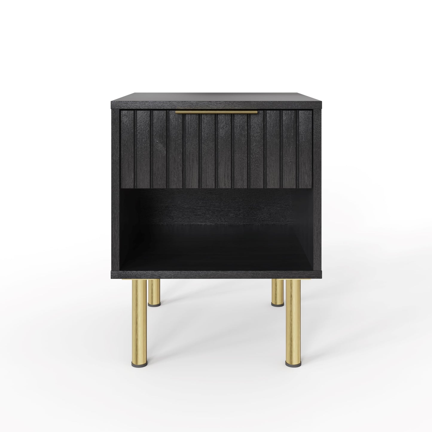 GFW Nervata Lamp Table, Black Side Table with Drawer Storage, Art Deco Style End Table with Gold Accents and Wood Grain Texture for Living Room and