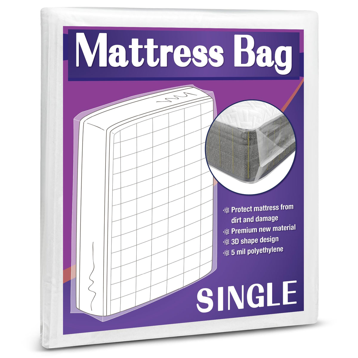 Mattress Bag for Moving and Storage, 5 Mil Heavy Duty Bed Mattress Cover, Mattress Protector Super Thick and Tear Resistant Single