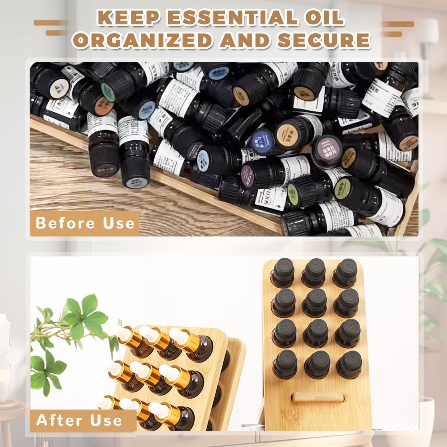 Honicemar 12 - Hole Wooden Essential Oil Holder Aromatherapy Organizer Essential Oil Bottles Display Rack & Slanted Essential Oil Shelf Stand