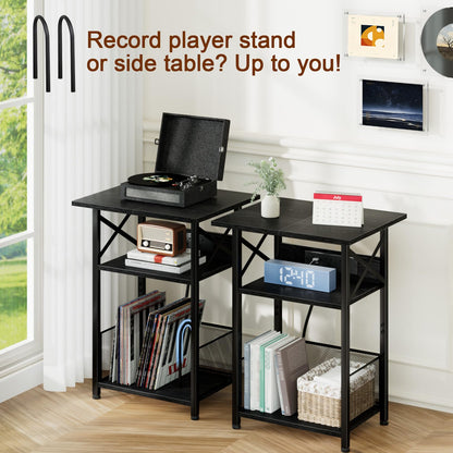 AMHANCIBLE Record Player Stand with Charging Station, Vinyl Record Storage