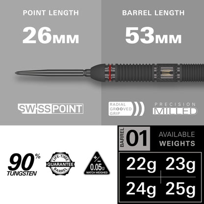 Target Darts Scope Steel Tip Swiss Point Darts, 90% Tungsten Dart Set, Barrel 01-25G | Steel Tip Dart Sets, Red & Black Darts, Professional Dart Set
