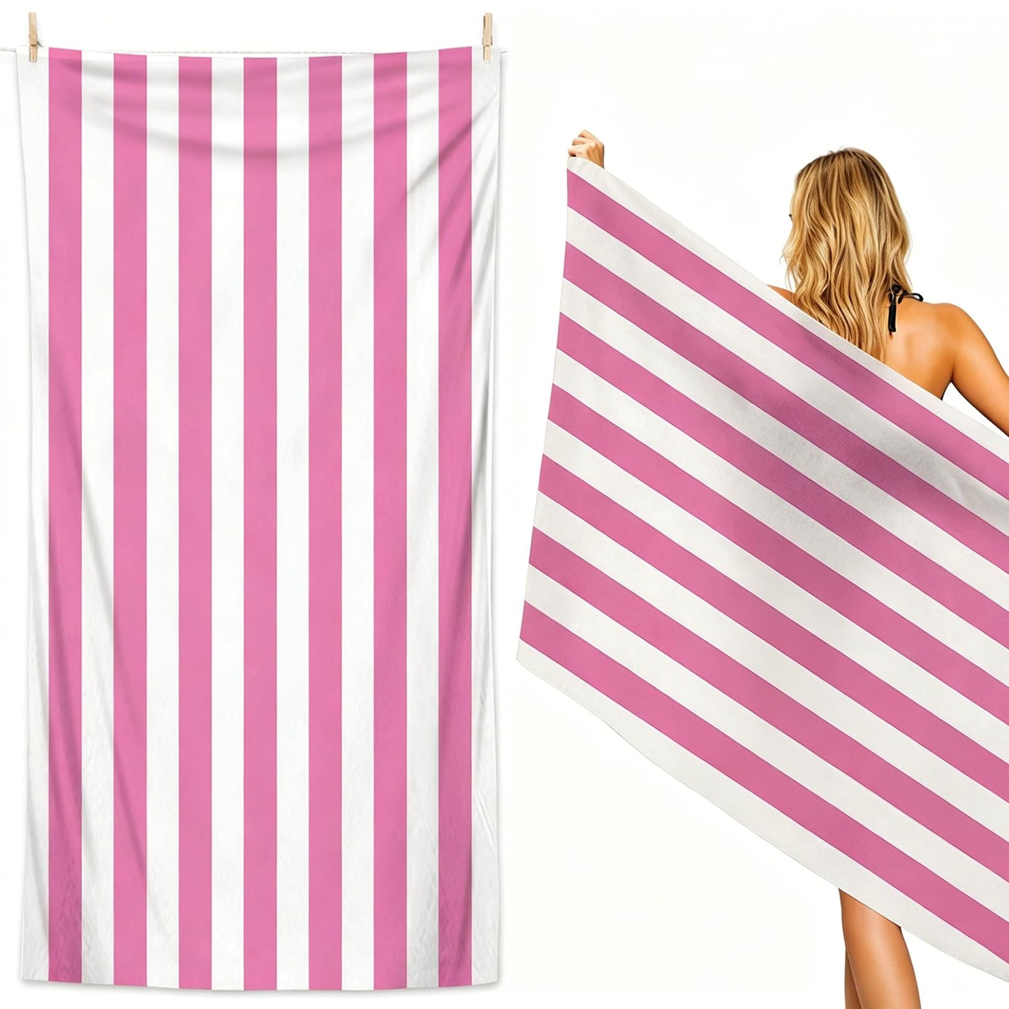 FunnAura Microfibre Beach Towel – 180x90cm Large Quick Dry & Sand Free Towel for Adults, Lightweight Compact Travel Beach Towel (Pink, 1PCS)