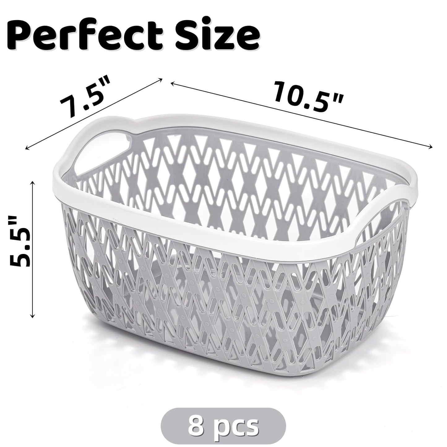 Noamus 8 Pack Plastic Baskets for Organizing, Portable Small Pantry Organizer, Stackable Household Storage Bin for Laundry Room Bathroom Bedroom