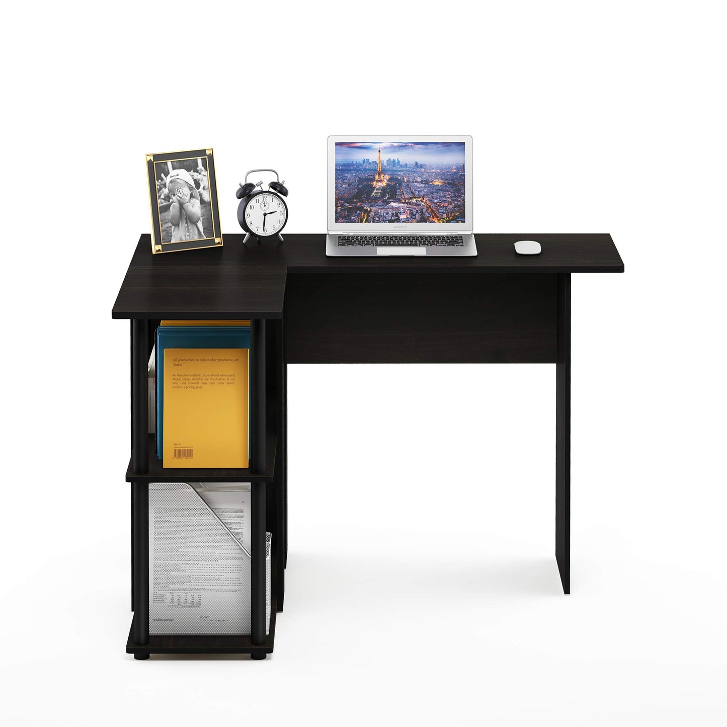 Furinno ABBOTT Desk, Gaming Desk with Bookshelf, L-Shape Computer Desk, Office Desk for Home Office, Bedroom, Espresso