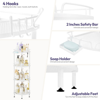 SWTYMIKI Corner Shower Caddy - 4 tier Bathroom Shelf Shower Organizer Corner with 4 Hooks, Rust Free Standing Bathroom Accessories with Soap Holder