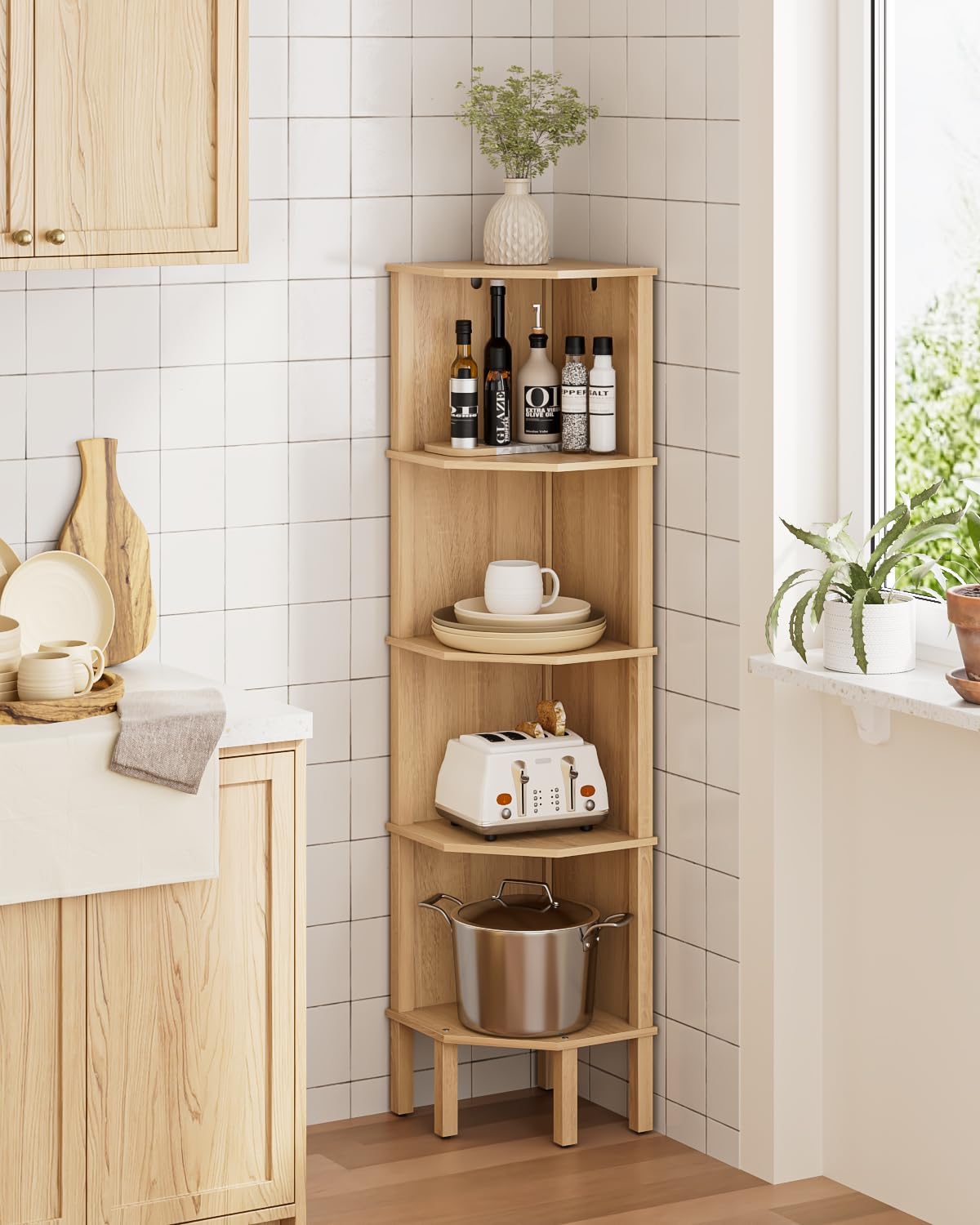 Apetaccat Corner Shelf, 4 Tier Corner Modern Corner Bookshelf, Display Corner Bookshelf,Wooden Storage Rack for Living Room,Bedroom,Office,Oak