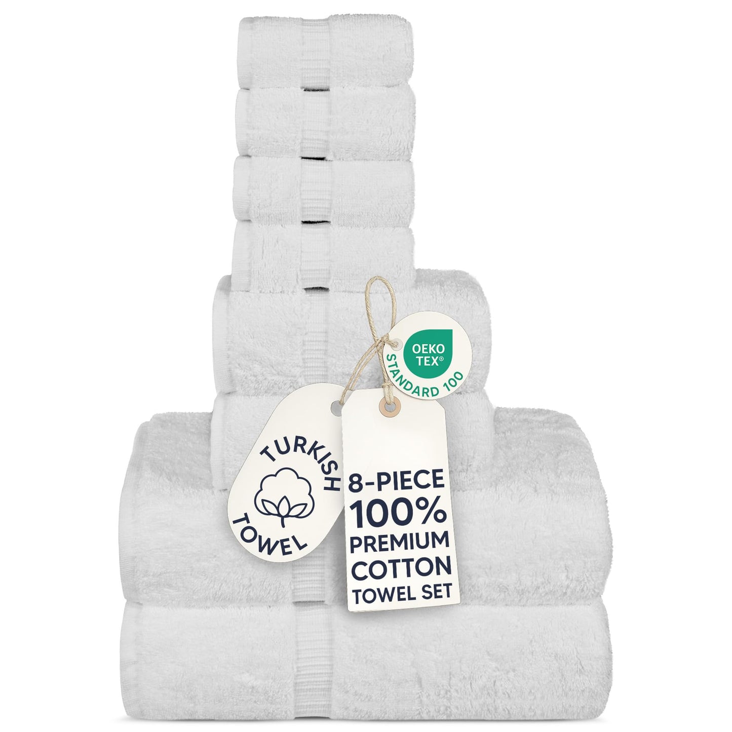 Chakir Turkish Linens | Hotel & Spa Quality 100% Cotton Premium Turkish Towels | Soft & Absorbent (8-Piece Towel Sets, White)