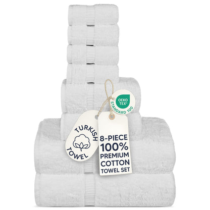 Chakir Turkish Linens | Hotel & Spa Quality 100% Cotton Premium Turkish Towels | Soft & Absorbent 8-Piece Towel Sets, White