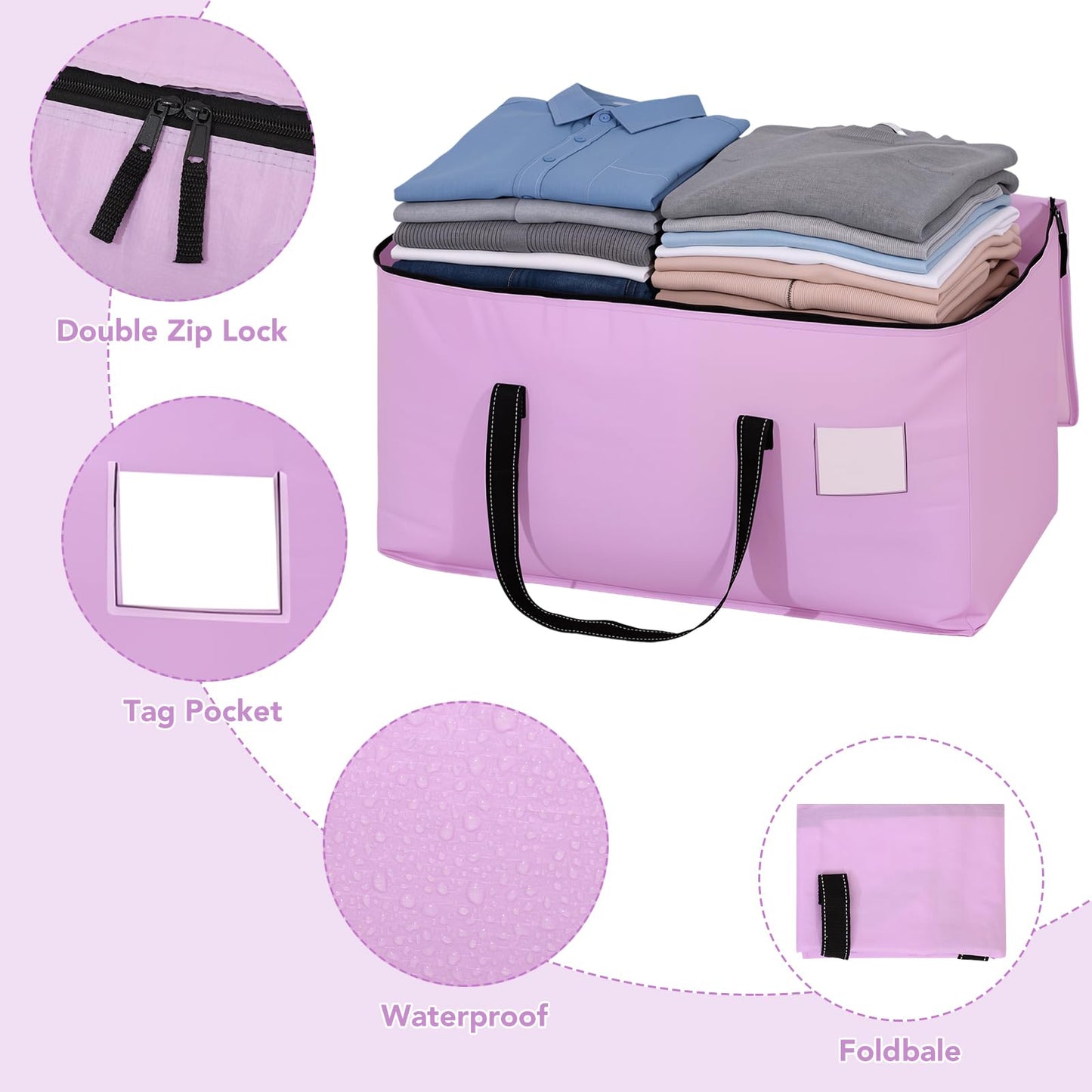 Dntorx 6 Pack 90L Moving Bags, Waterproof Moving Boxes with Zips,Purple
