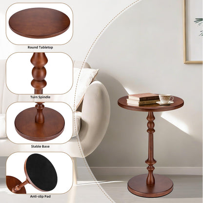 Solid Wood Round Side Table, 15.75" Small Drink Table with Non-Slip Pedestal Base, Modern End Table Accent Table for Living Room and Bedroom, Bedroom