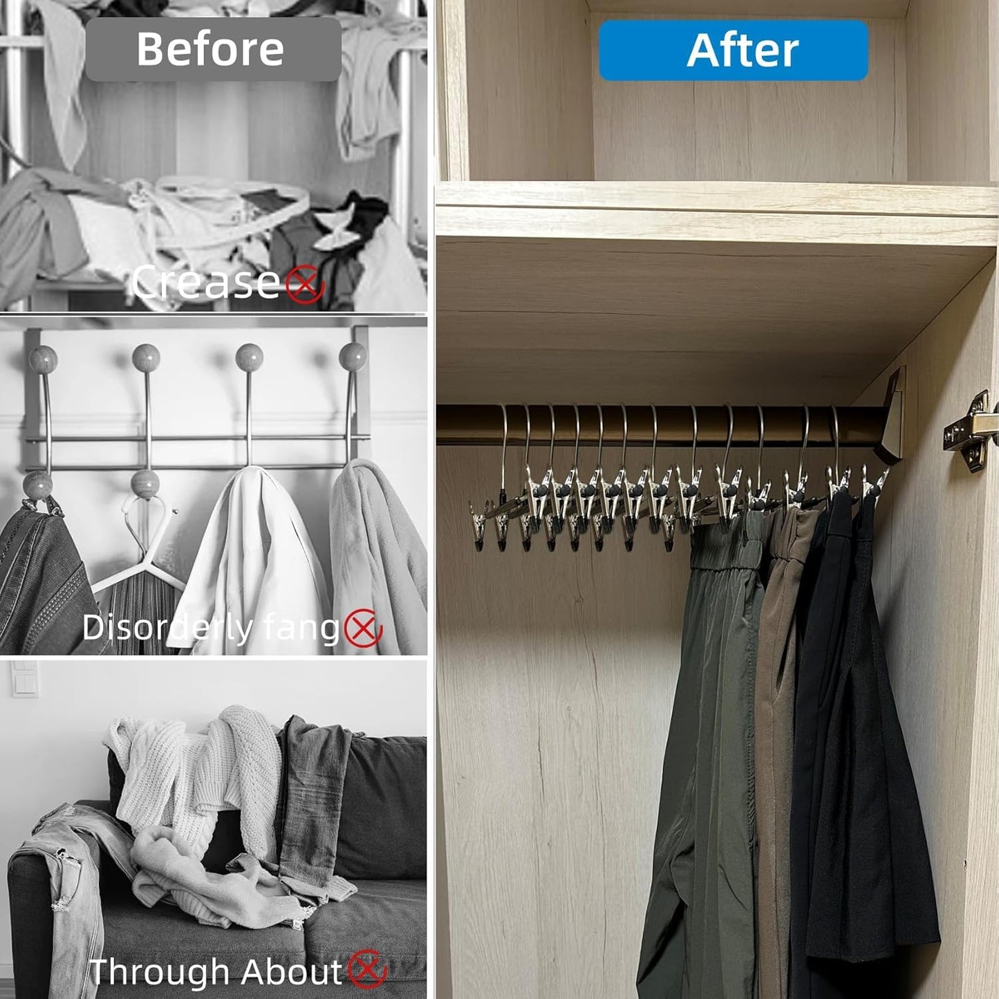 Supmaker 20 Pack Trouser Hanger, 30cm Pants Hangers Space Saving Skirt Hangers with Adjustable Clips,Heavy Duty Clothes Coat Garment Jeans Hangers
