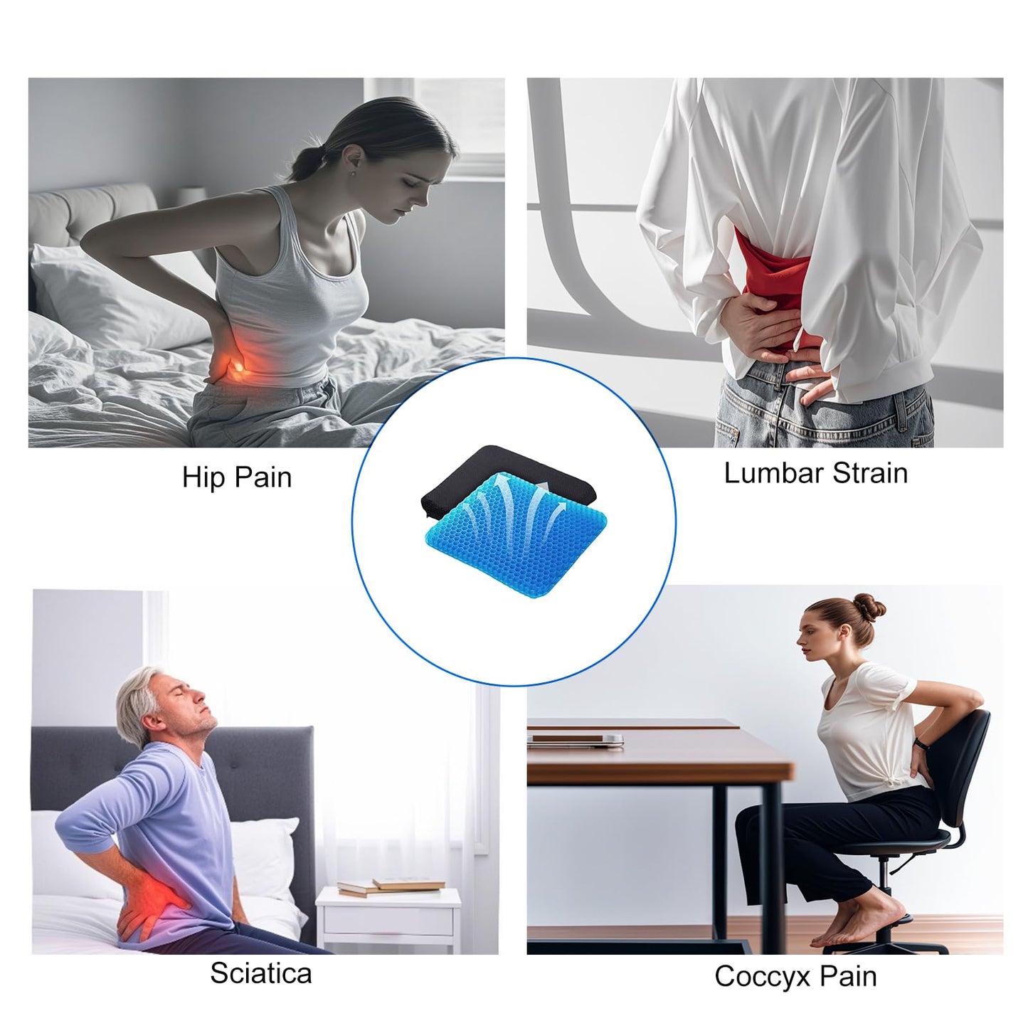 Braozaiw Soft Sitter Cushion,Honeycomb Double Thick Gel Seat cushion with Anti-Slip Cushion Cover,Cooling Chair Cushion Egg Chair Cushion For Home