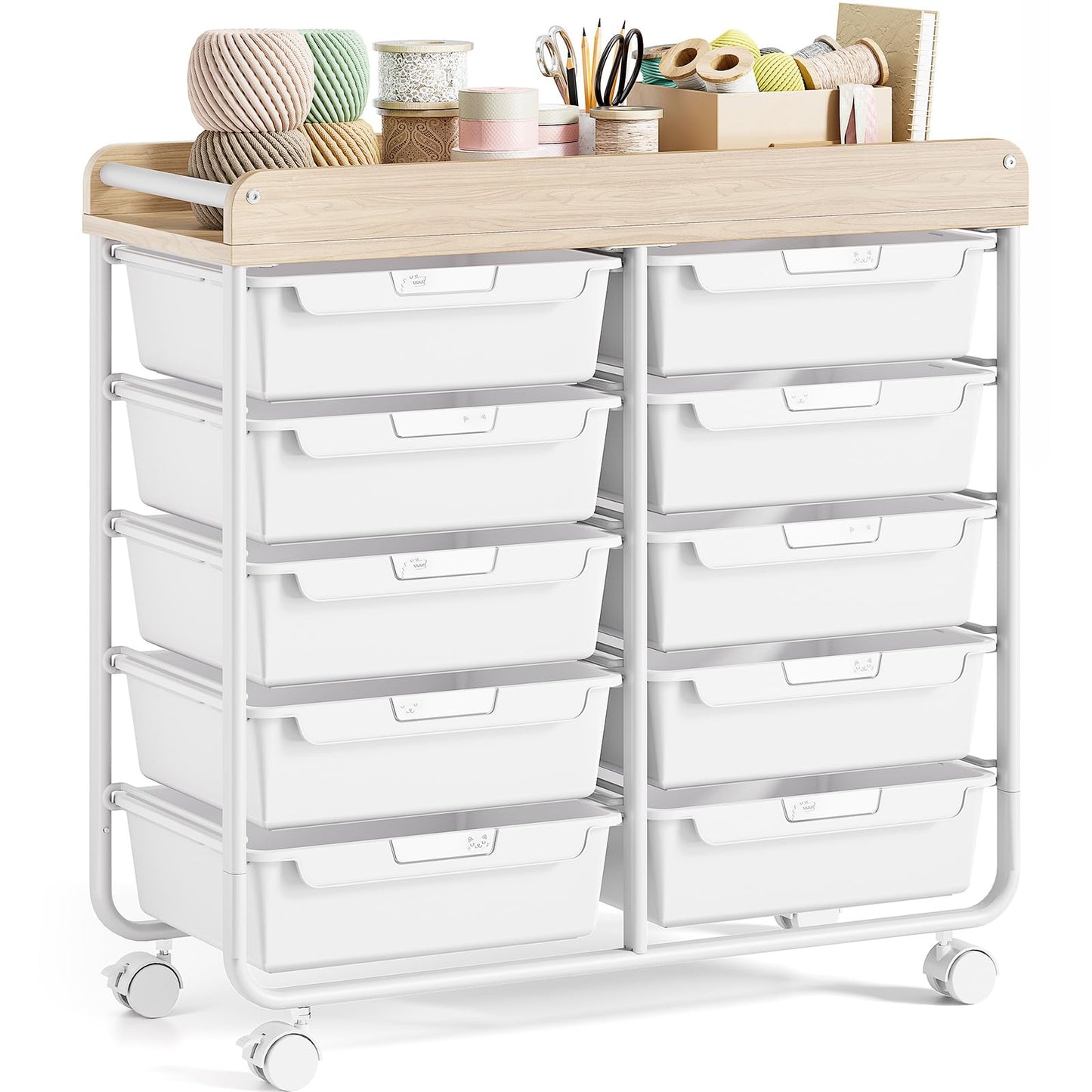 10-Drawer Craft Organizer Trolley Cart, White