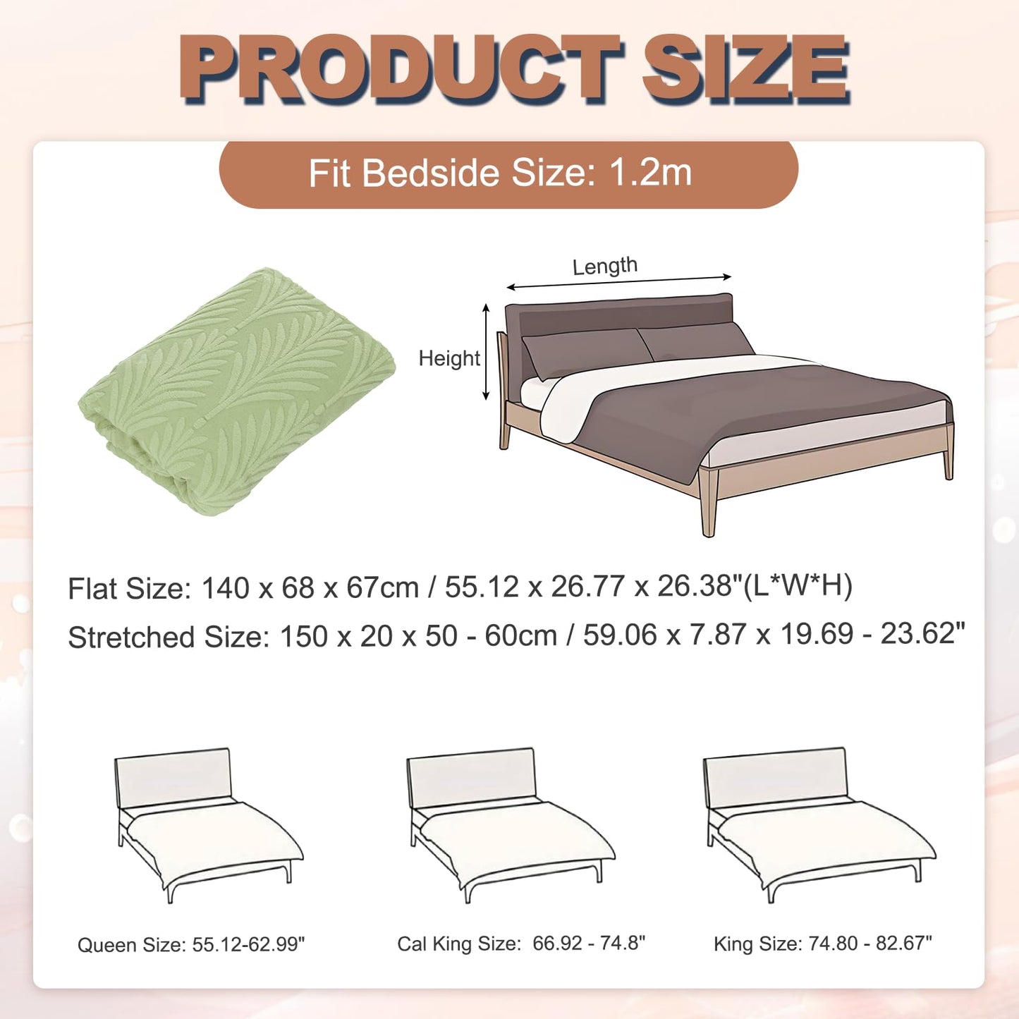 sourcing map Bed Headboard Slipcover, 150cm Jacquard Fabric Stretch Protector Covers, Dustproof Cover for Queen Size Headboard Bedroom Decor, Green