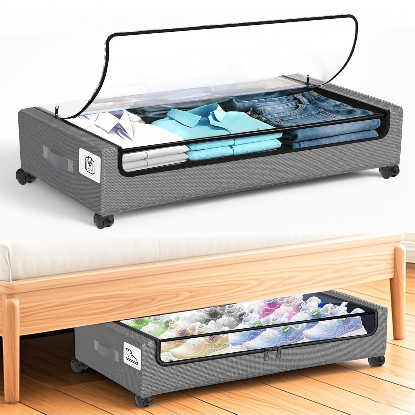 Utoimain 2-Pack Under Bed Storage Box with Lid and Wheels, Under the Bed Storage Containers with Clear Lids & Label