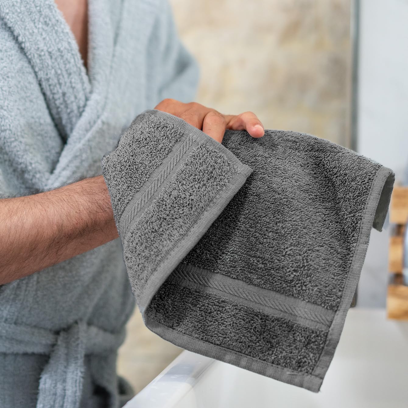 nice homeit - Set of 6 Washcloths 30 x 30 cm - Mini Face and Guest Towels 100% Cotton Ring - Soft, Absorbent, Washable - For Bathroom, Kitchen