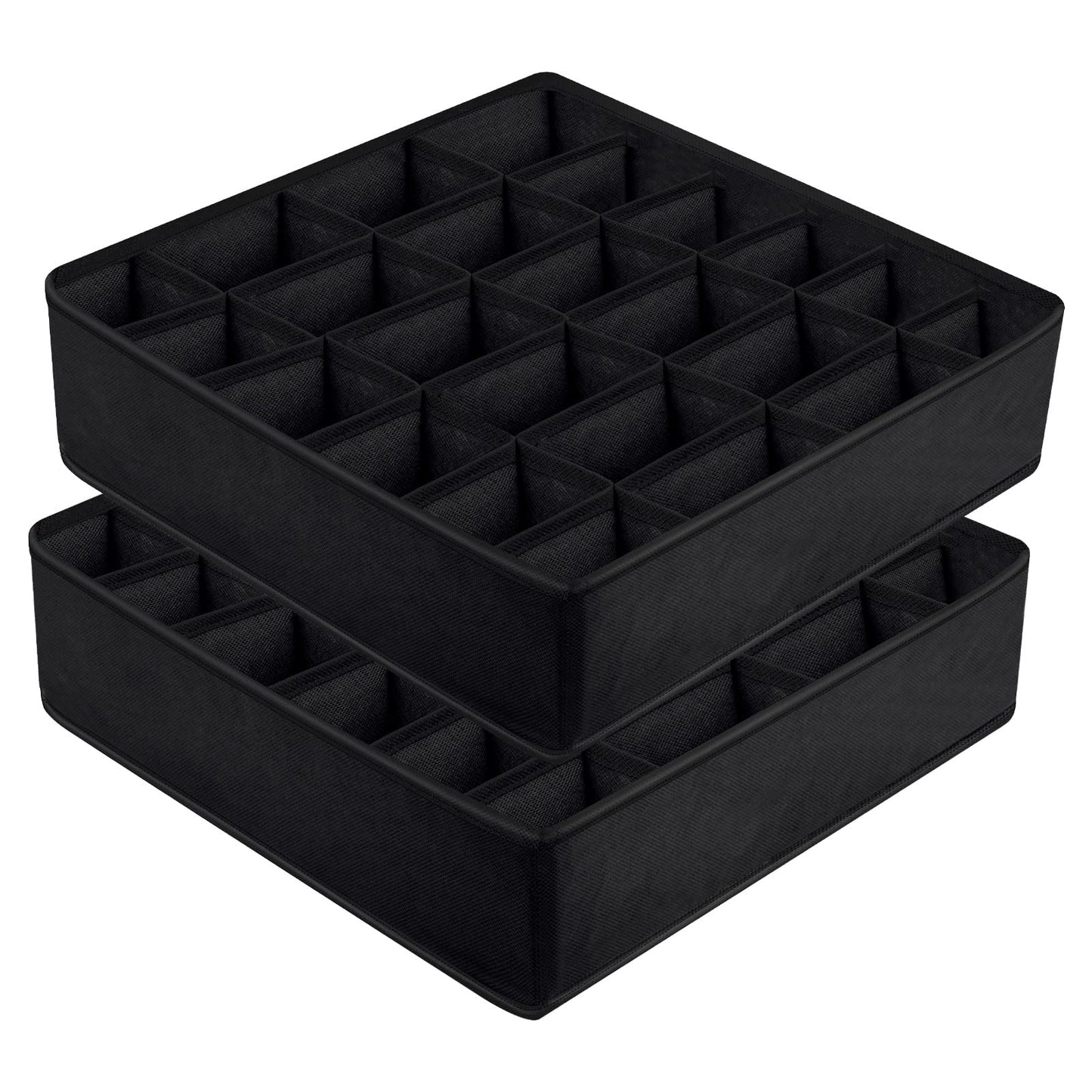 Yorgewd Drawer Organisers - 2 Pack, Foldable Dividers Wardrobe Closet Storage Box for Socks, Ties, Underwear (Black)
