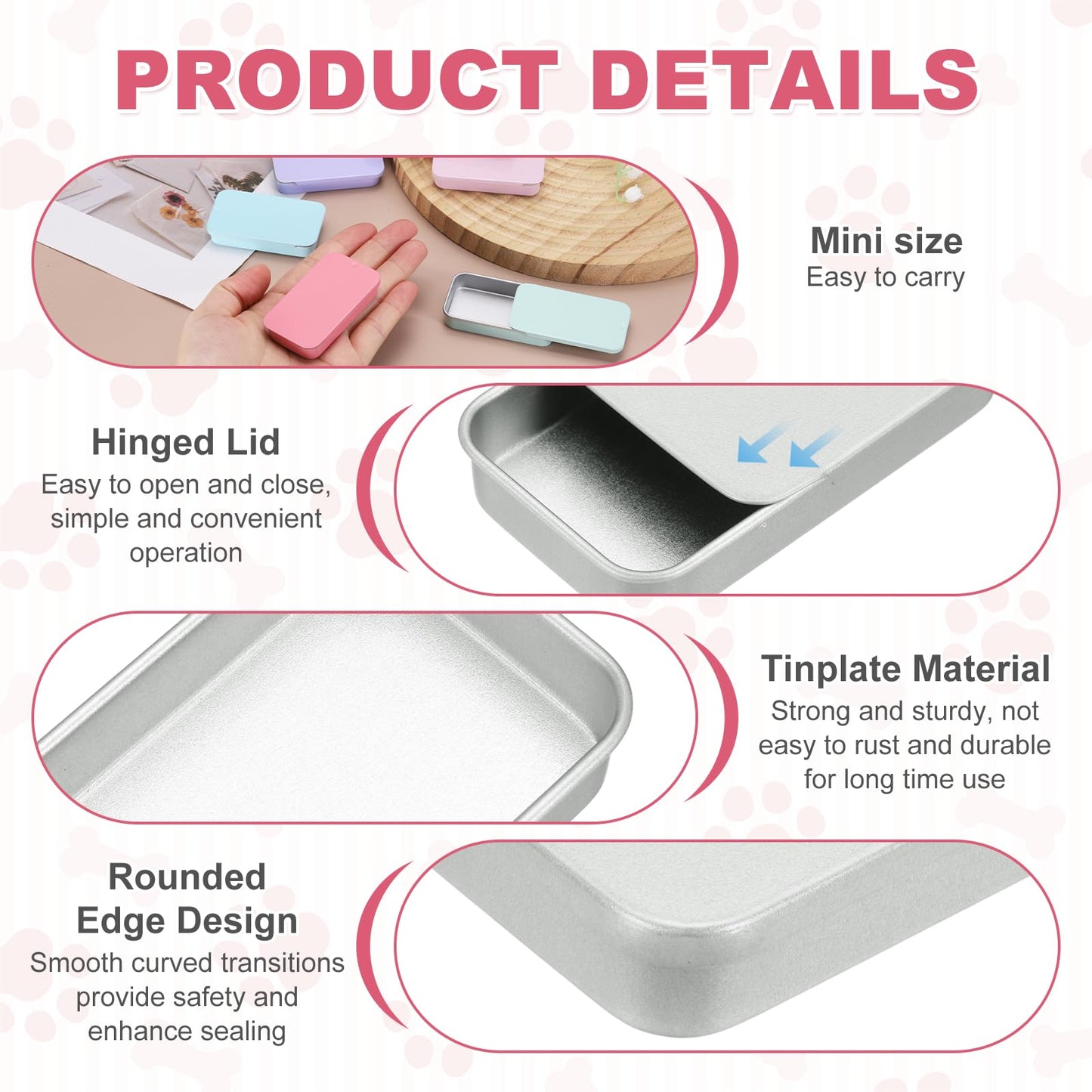 sourcing map 4 Pcs Metal Tin Box Container, 2.4x1.3x0.4 Slide Top Tin Containers Small Empty Rectangular Storage Box for Lip Balm Candies Jewelry