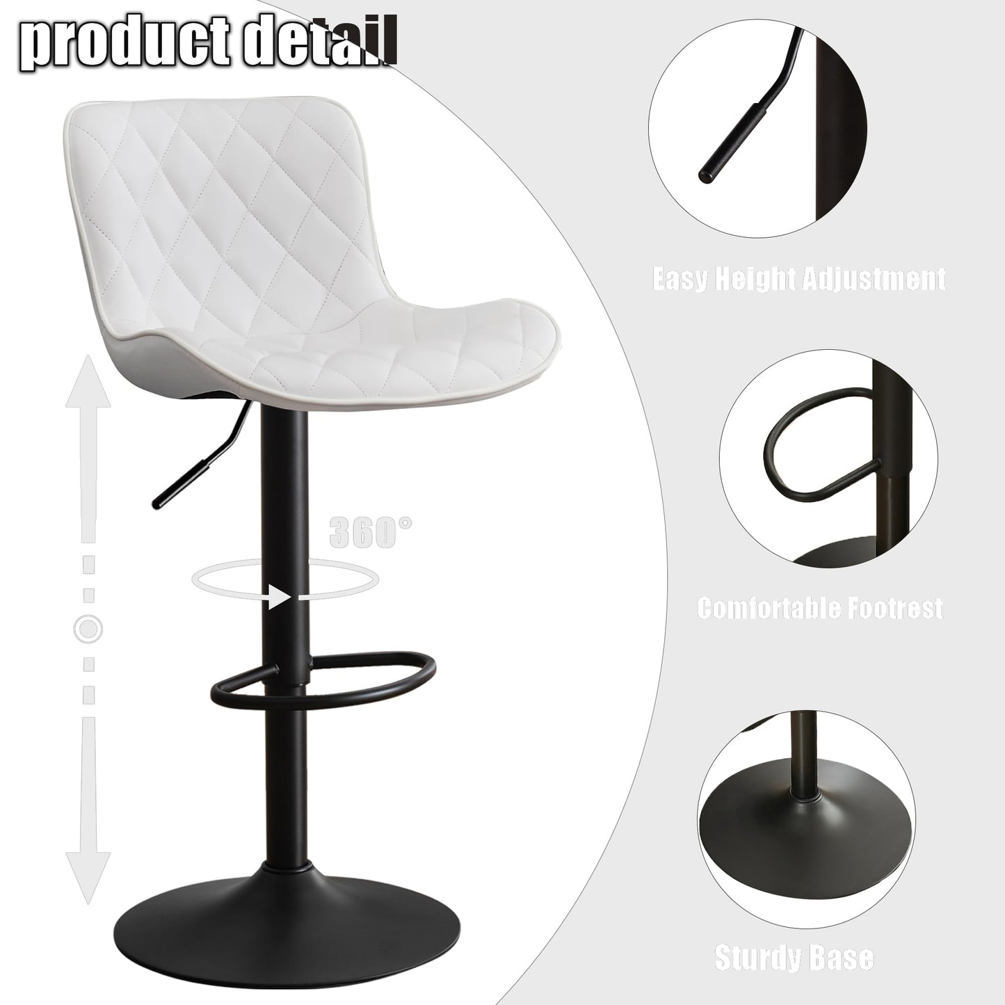 Kidol&Shellder Bar Stools Set of 2 Modern Kitchen Stools, White