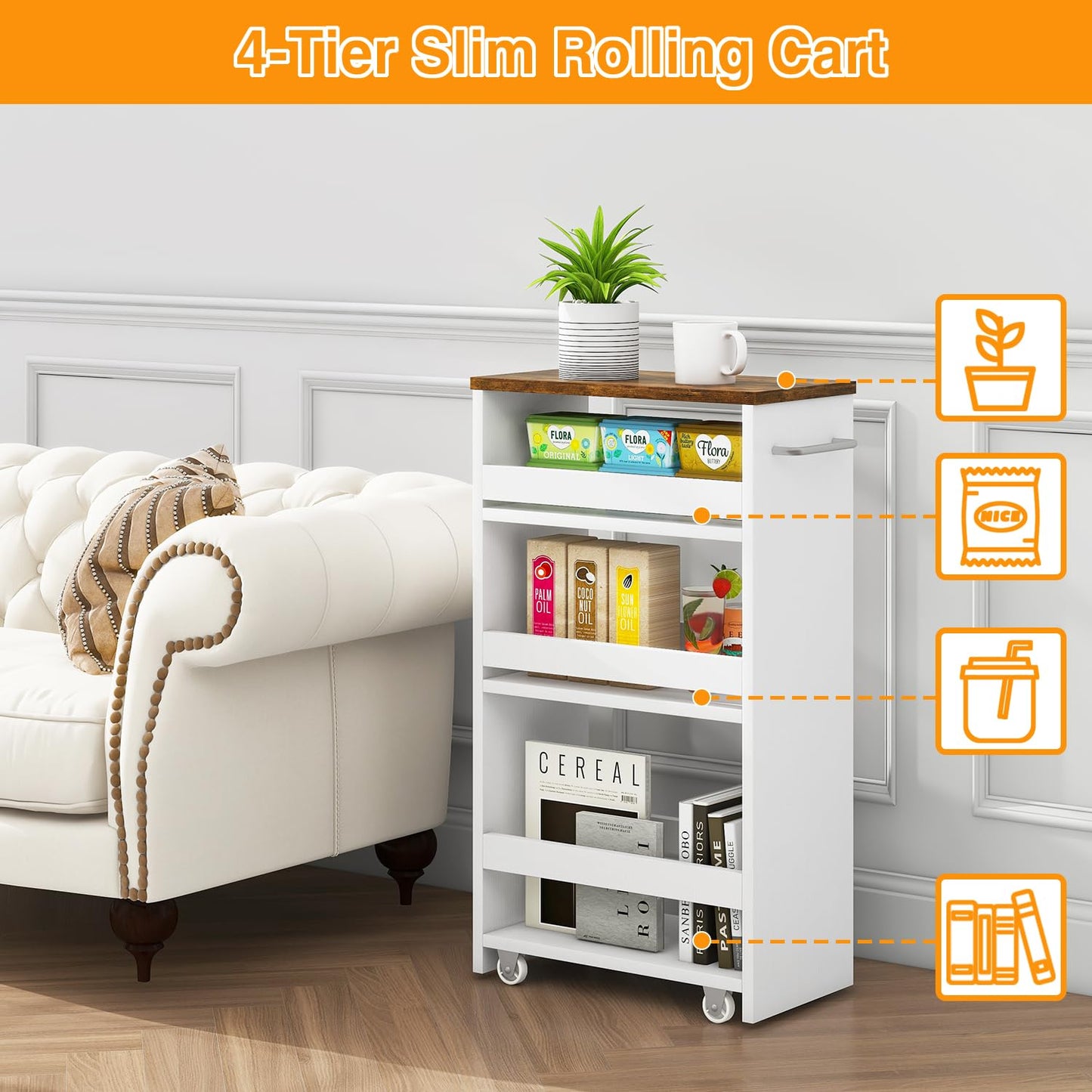 IBUYKE Slim Storage Cart Skinny Rolling Cart Utility Trolley WST005W-L