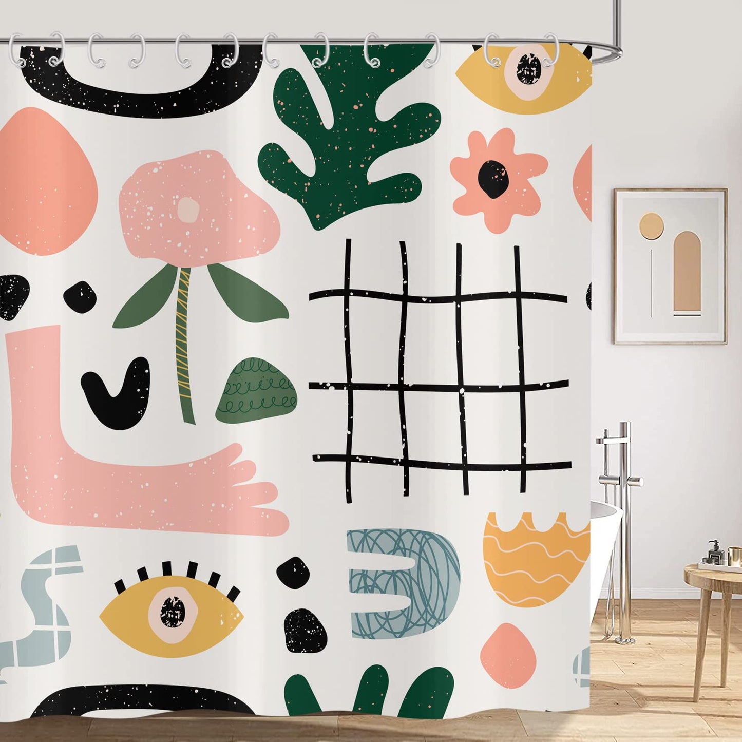 Hnmdmyi Boho Shower Curtain 120x180, Abstract Mid Century Shower Curtains Colorful Modern Geometric Aesthetic Art Bathroom Curtains with Hooks
